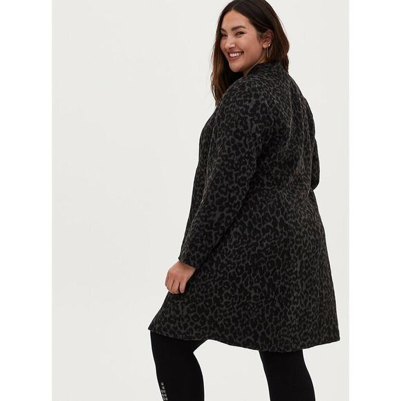 Torrid Gray Black Animal Leopard Print Woolen Lined Coat Jacket Plus Size 6X New - Picture 1 of 8